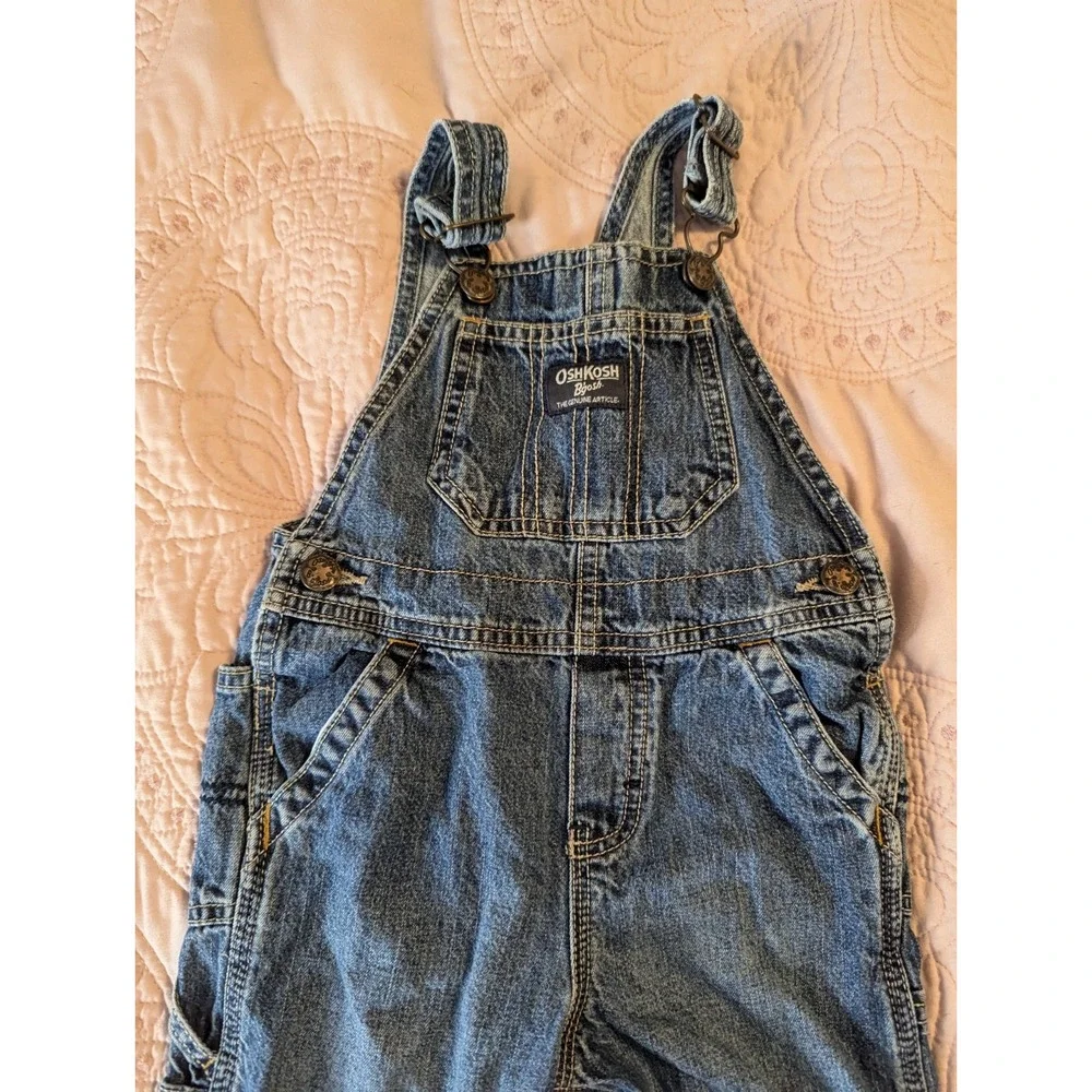 OshKosh B'gosh Toddler Unisex Solid Denim‎ Overalls 24 Months Blue Carpenter Bib